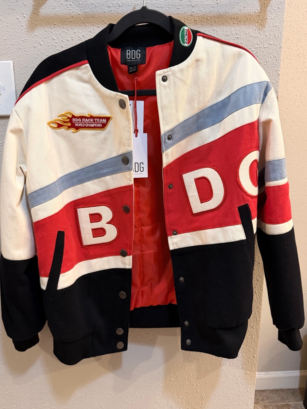 BDG Red, White & Black Racing Varsity Jacket